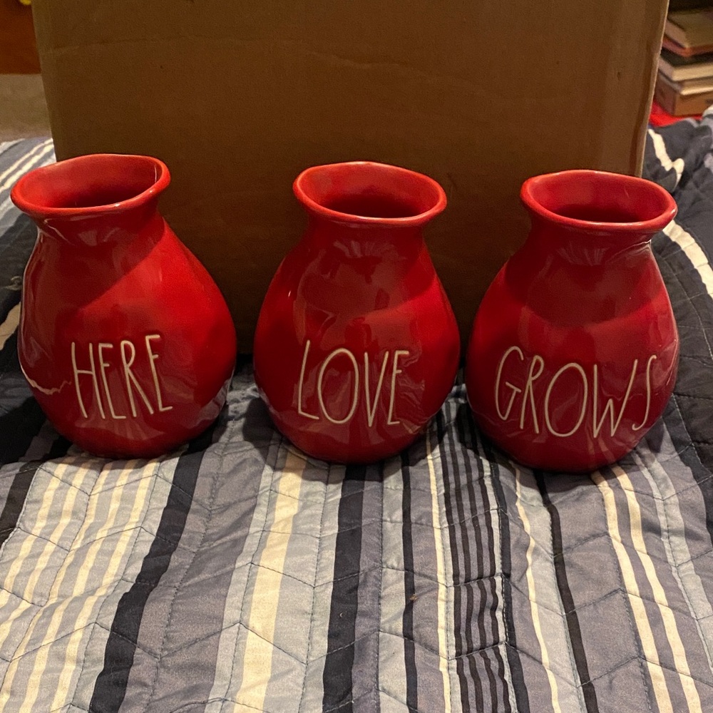 Rae Dunn Red Vase Trio - Here, Love, Grows